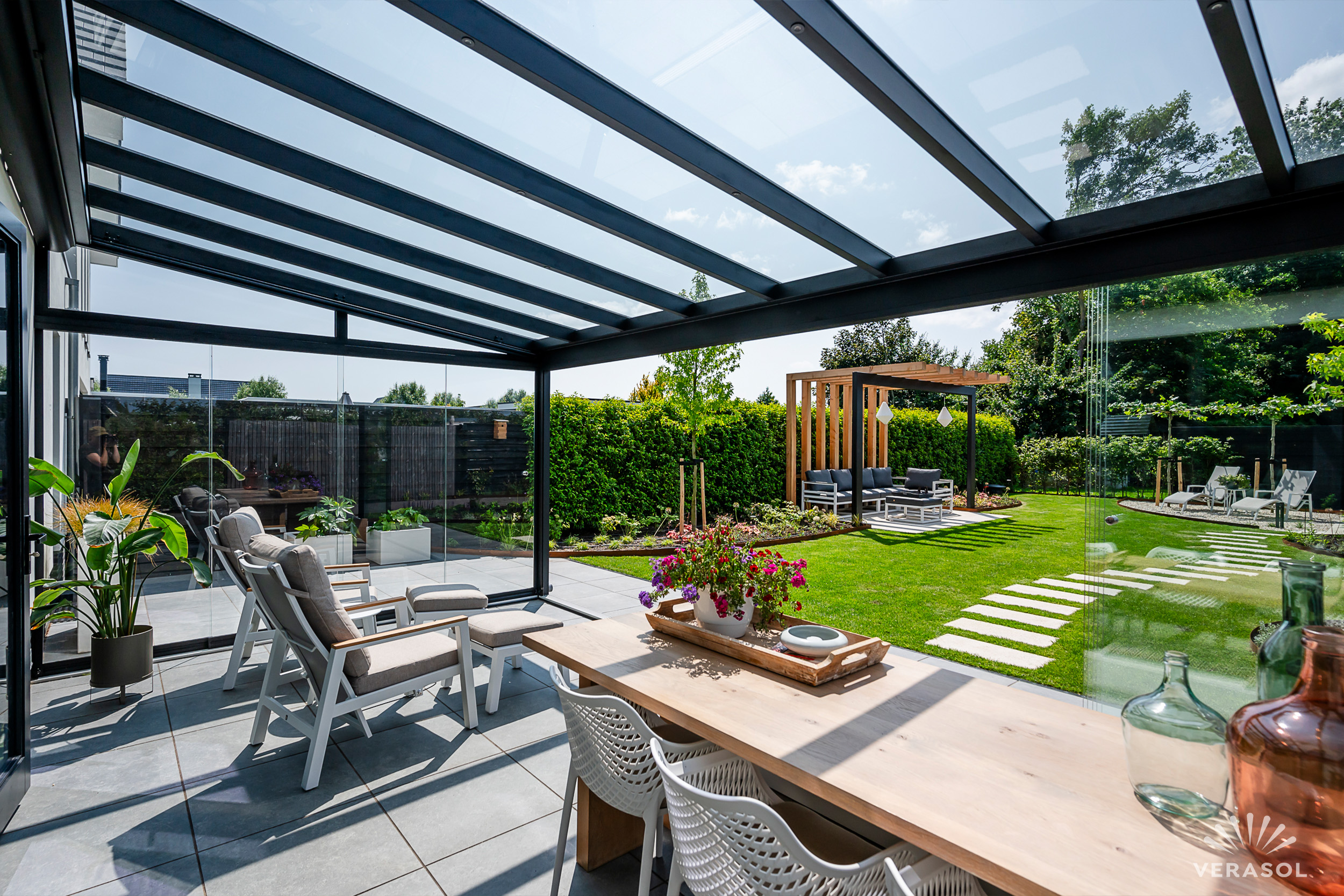 Aluminium Profiline terrasoverkapping met glas 400cm diep